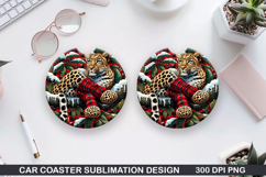 Cute Leopard Car Coaster Sublimation| Christmas Coaster PNG Product Image 1