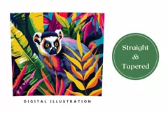 Lemur Tumbler Wrap Design, Neon Tropical Leaves Tumbler PNG Product Image 3