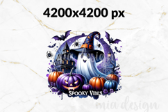 Spooky Vibes Halloween PNG, Haunted House Pumpkin Design Product Image 3