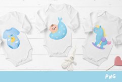 Watercolor Baby shower boy kawaii clipart baby born cartoon Product Image 5
