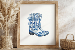 Watercolor Blue Coquette Bow Cowboy Boot Print Product Image 4