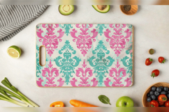 Pink &amp; Teal Damask Cutting Boards sublimation Designs Product Image 3