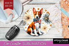 Basenji Dog Car Coaster Patriotic Dog Coaster PNG Product Image 1
