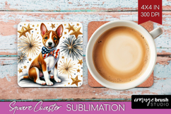 Basenji Dog Square Coaster Patriotic Dog Coaster PNG Product Image 1