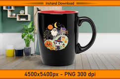 Cute Witch Cat &amp; Ghost Halloween Scene Sublimation PNG Product Image 3