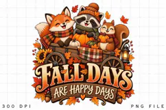 Fall Days Are Happy Days PNG, Cute Woodland Animals Pumpkin Product Image 2