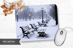 Peaceful Winter Park with Glowing Street Lamps Mouse Pad PNG Product Image 1