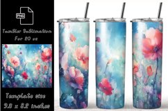Pink Flowers Tumbler Wrap Sublimation For 20 oz Skinny Product Image 1