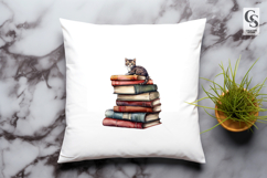 Cute Cat on Vintage Books Clipart PNG Product Image 3