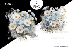 Watercolor Blue Wildflowers Clipart, Bouquet Clipart Product Image 1