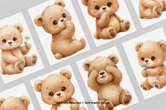 15 Bundle Watercolor Baby Bear Brown Wild Grizzly Forest Product Image 3
