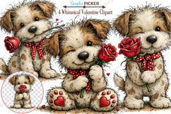 Whimsical Valentine Dogs Clipart, Valentine's Day PNG Product Image 1