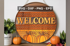 Welcome Round Door Sign SVG | Fall Porch Sign Cut File Product Image 2