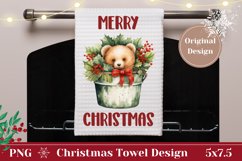 Christmas Kitchen Towel, Christmas Bear Towel Sublimation Product Image 1