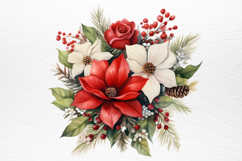 Christmas Flowers Watercolor Clipart PNG Product Image 3
