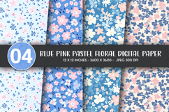 Blue Pink Pastel Floral Digital Paper Product Image 1