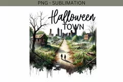 Halloween Town PNG, Digital Download, Watercolor Sublimation Product Image 2