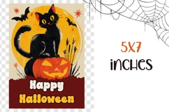 Happy Halloween Greeting Card, Halloween Black Cat PNG Product Image 3