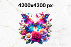 Crystal Butterfly PNG, Vibrant Pink Rose Floral Sublimation Product Image 3