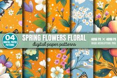 Spring Flowers Floral Patterns Digital Paper Background PNG Product Image 1
