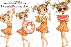 Whimsical Summer Girl Clipart, Cute Beach Girls PNG, Summer Product Image 1