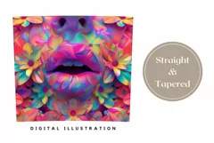 Colorful Lips Tumbler Design, Floral Lips Tumbler PNG Product Image 3