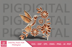 3D Layered Hummingbird with Daisy Flowers Product Image 1
