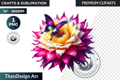 Tropical Butterfly &amp; Flower Clipart: Vibrant floral PNG Product Image 1