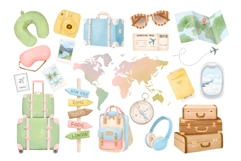 Travel Watercolor Clipart,Tourism Clipart,Vacation PNG Product Image 2