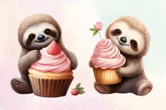 Sloth Loves Cupcake Valentine Clipart, Sloth Loves Cupcake Product Image 3