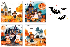 Kids Halloween Square Coasters, Watercolor Halloween Coaster Product Image 3
