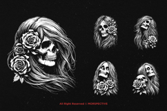 10 Bundle Dark Art Skull Lady Girl with Rose Women Skeleton Product Image 5