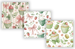 Coquette Matcha Strawberry Digital Paper, Seamless Kawaii Product Image 3