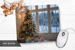 Festive Holiday Tree and Frosted Window Mouse Pad PNG Design Product Image 1