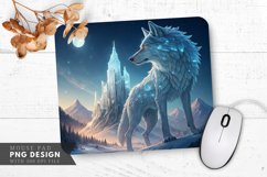 A Giant Ice Wolf Over Crystal Spires Mouse Pad PNG Design Product Image 1