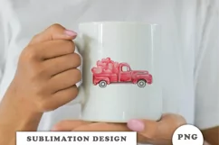 Watercolor vintage red truck Valentine Product Image 3