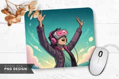VR Enthusiast in Awe Mouse Pad PNG Design Product Image 1