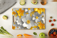 Grey &amp; Yellow 3D Flowers Cutting Boards sublimation Design Product Image 3