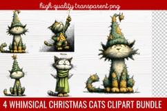 4 Whimsical Christmas Cats Clipart | Cute Festive Cat PNG Product Image 1