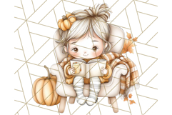 Pumpkin Spice Chibi Girls, Fall Accessories PNG, Cozy Autumn Product Image 3