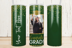 Graduation Skinny Tumbler Wrap | Green and Gold glitter Product Image 1