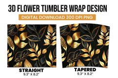 Golden and black 3d leaves tumbler wrap Product Image 3