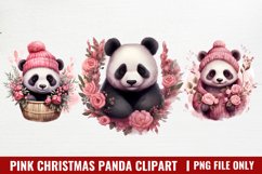 Pink Christmas Panda Sublimation Clipart Product Image 1