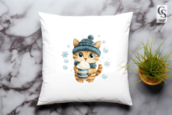 Cute Winter Cat Cup Clipart Sublimation PNG Product Image 3