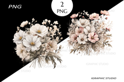 Watercolor Wildflowers Clipart, White Pink Bouquet Clipart Product Image 1