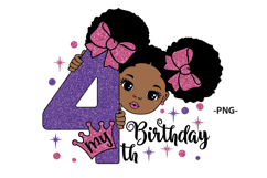 4th Birthday Girl SVG PNG Glitter Afro Princess Clipart Product Image 3
