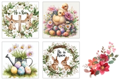 Easter Cross Square Coasters, Easter Wreath Sublimation Product Image 3
