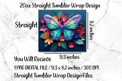 3D Butterfly 20oz Skinny Tumbler Wrap Sublimation Design. Product Image 3