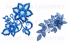Embroidery, Flowers, Lace, Elements, Clipart, Blue, PNG Product Image 3