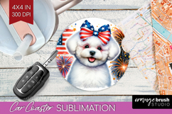 Bichon Frise Dog Car Coaster Patriotic Dog Coaster PNG Product Image 1